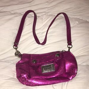 Sequins pink and silver Coach crossbody bag.